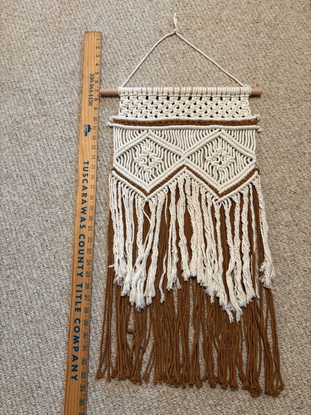 Handmade Macramé Wall Hanging in Cream and Brown - Boho Home Decor